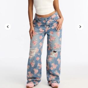 Fashion Nova Floral Distressed Blue Jeans